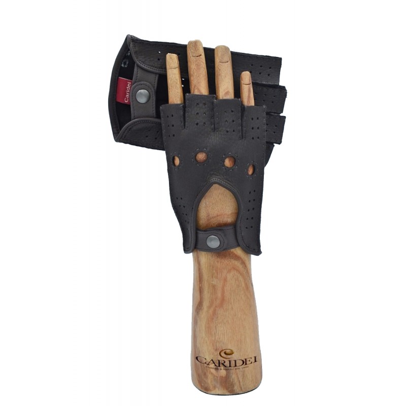 Leatherick Guanti da guida unisex in vera pelle di capra sfoderati di alta  qualità - Traspiranti con pannelli perforati e fori per la caviglia con  chiusura a scatto con cinturino in pelle 